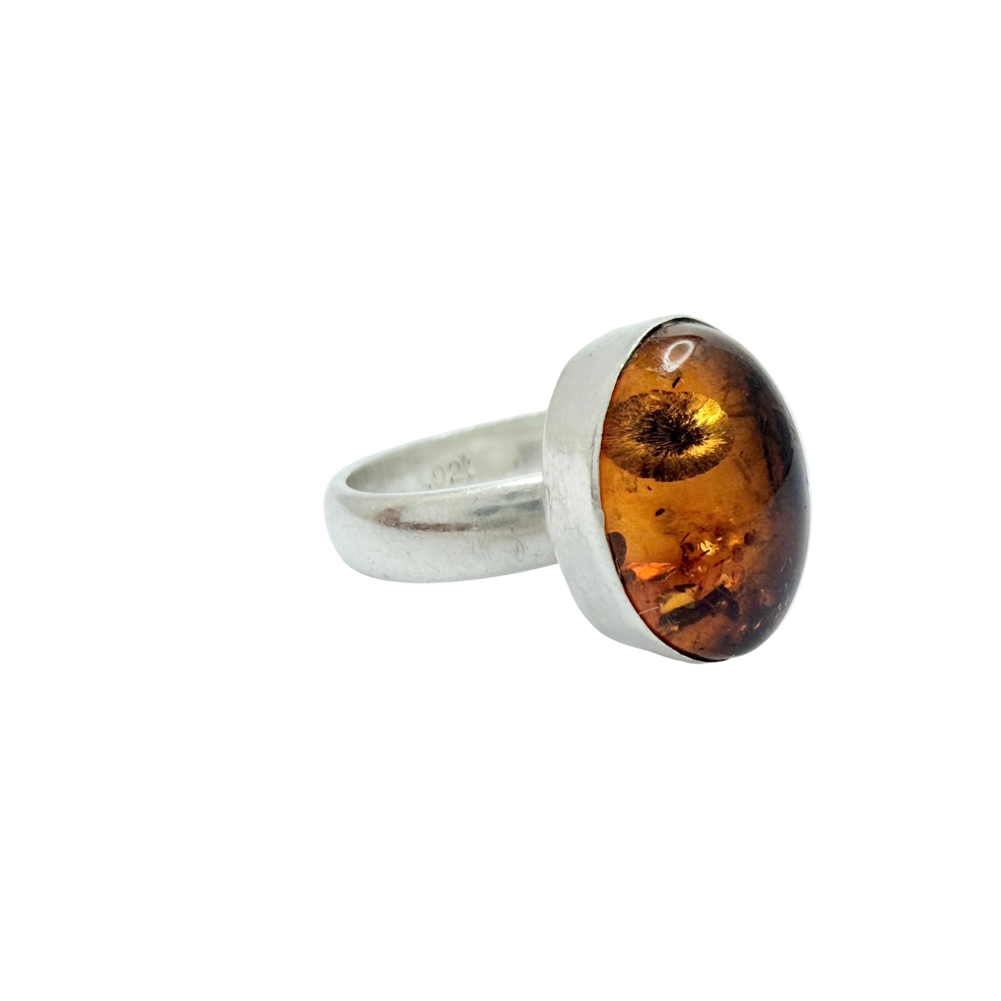 Vintage Sterling Silver Amber Ring.