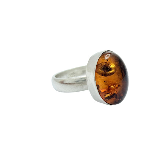 Vintage Sterling Silver Amber Ring.