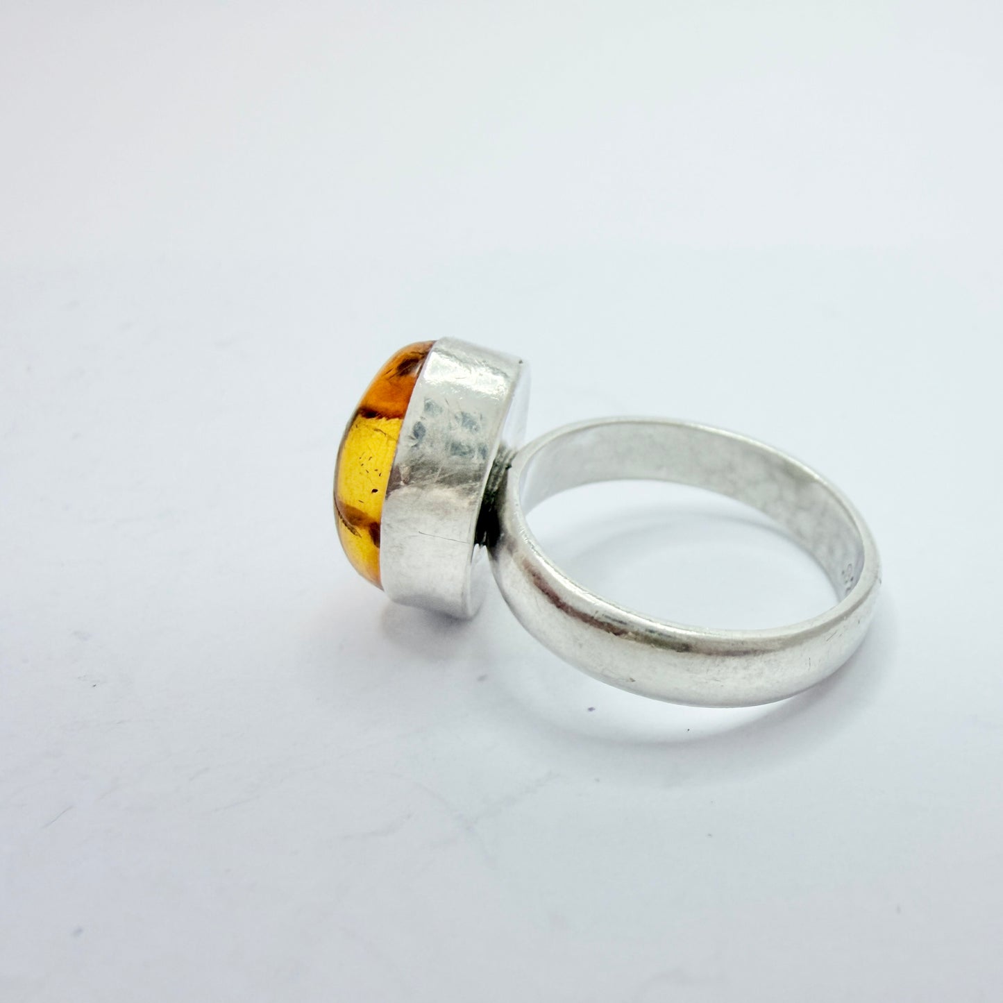 Vintage Sterling Silver Amber Ring.