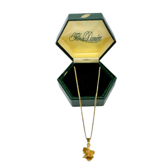 Flora Danica, Denmark. Vintage Gold Gilt Sterling Silver Pendant Necklace.