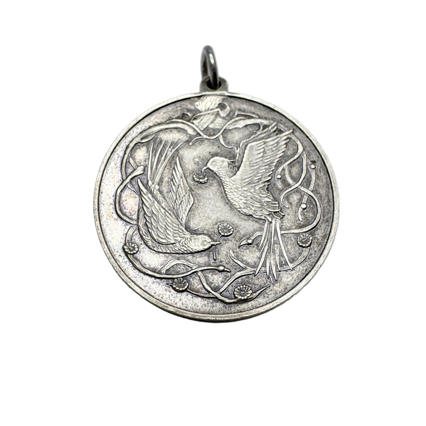 Vintage Sterling Silver Love Birds Pendant. Prob American.