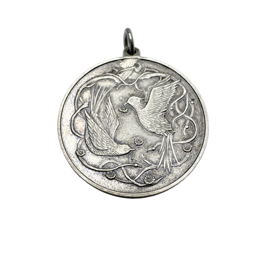 Vintage Sterling Silver Love Birds Pendant. Prob American.