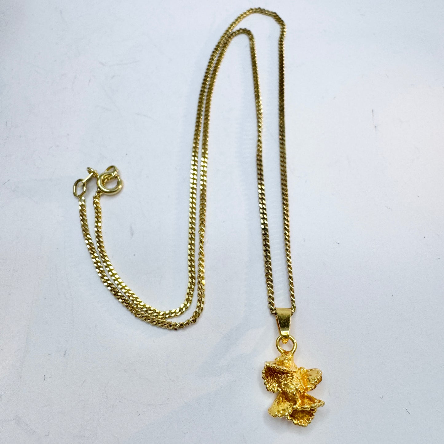 Flora Danica, Denmark. Vintage Gold Gilt Sterling Silver Pendant Necklace.