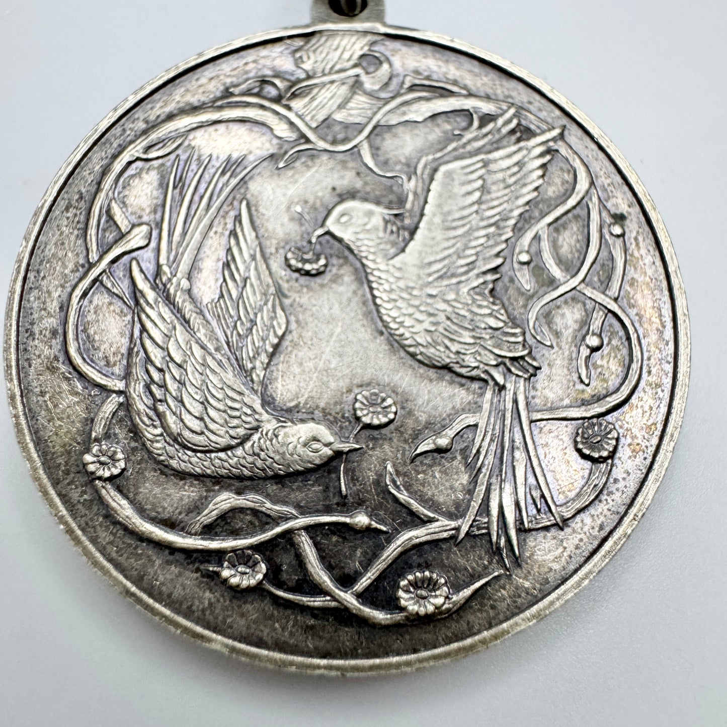 Vintage Sterling Silver Love Birds Pendant. Prob American.