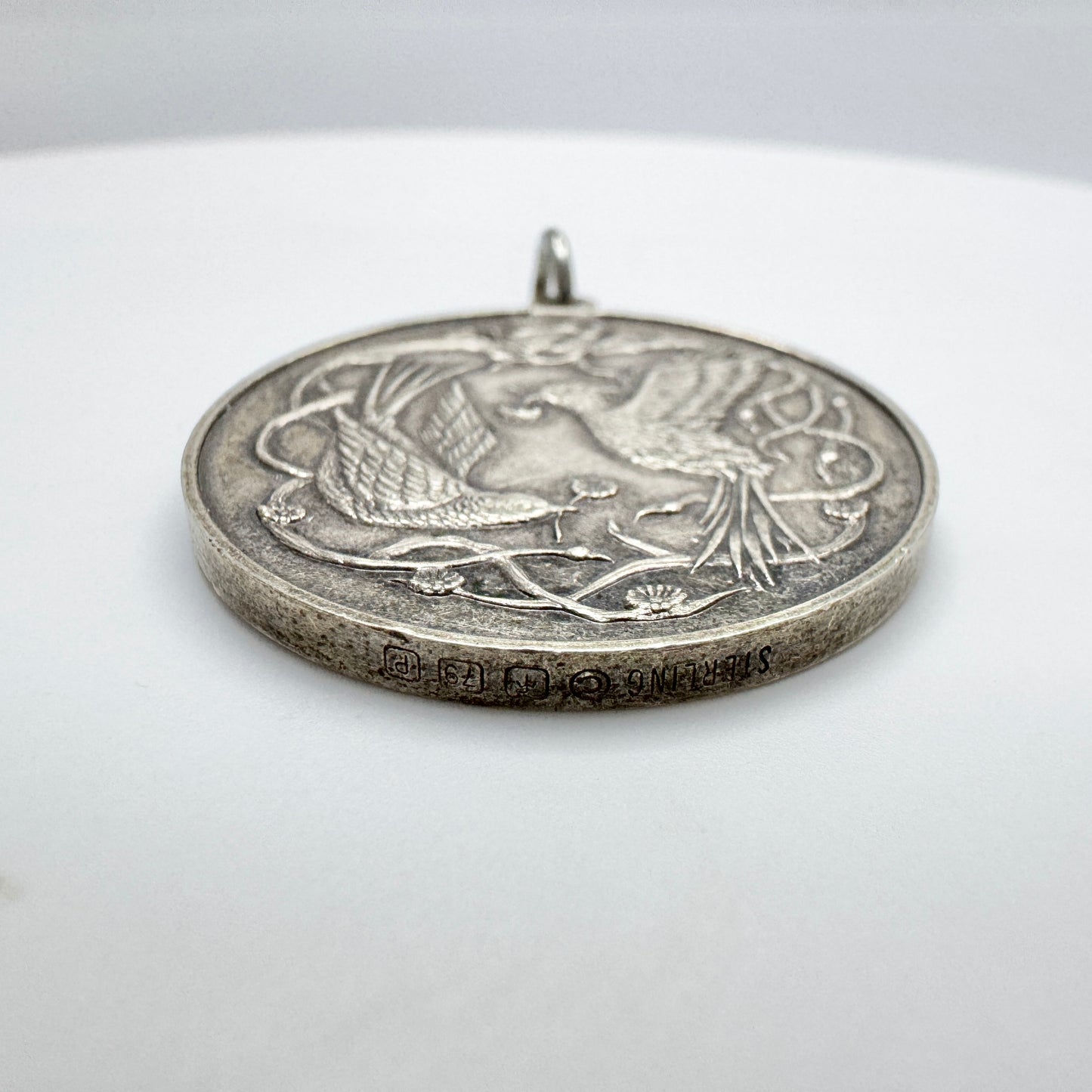 Vintage Sterling Silver Love Birds Pendant. Prob American.