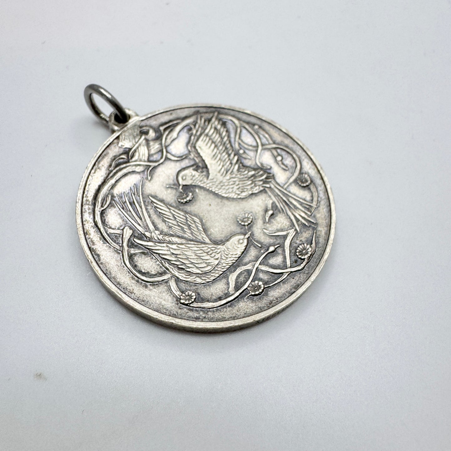 Vintage Sterling Silver Love Birds Pendant. Prob American.