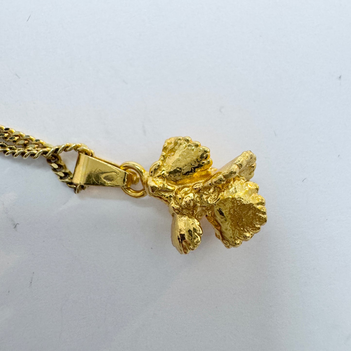 Flora Danica, Denmark. Vintage Gold Gilt Sterling Silver Pendant Necklace.