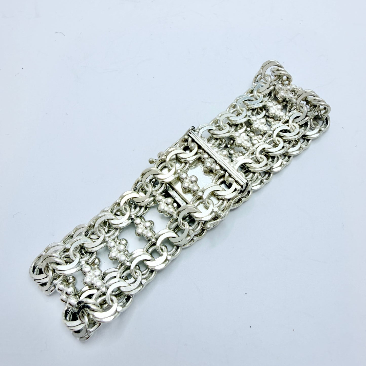 Göte Engström, Sweden 1974. Vintage Solid Silver Double Bismarck Bracelet