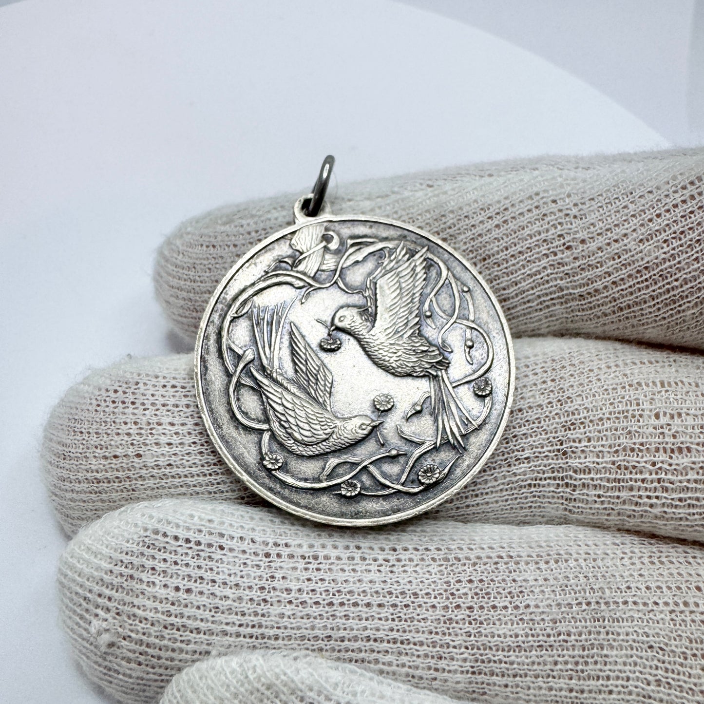 Vintage Sterling Silver Love Birds Pendant. Prob American.