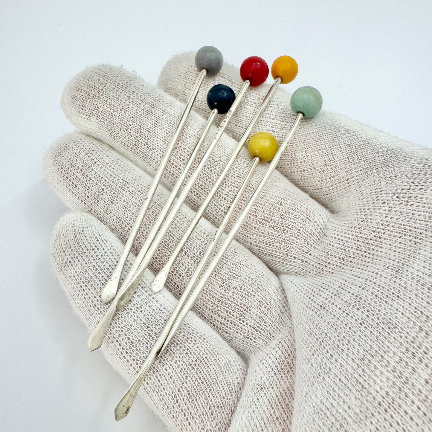 CG Hallberg, Sweden 1931. Vintage Art Deco Sterling Silver Cocktail Sticks.