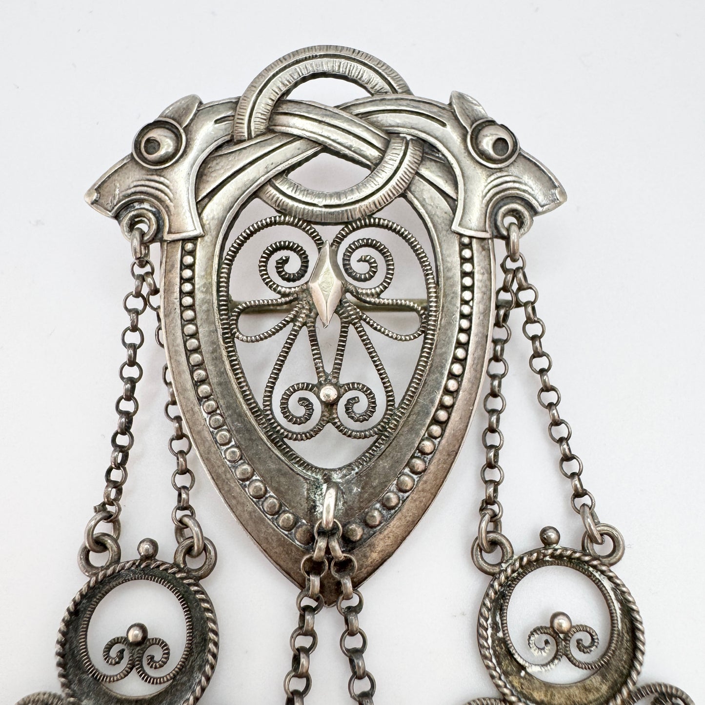 Clement Berg, Norway c 1910. Antique Dragestil Sølje Brooch in Solid Silver.