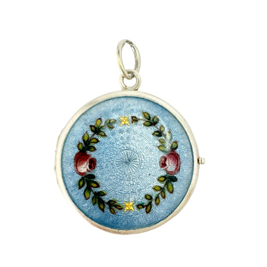 Vintage 935 Sterling Silver Enamel Locket Pendant.