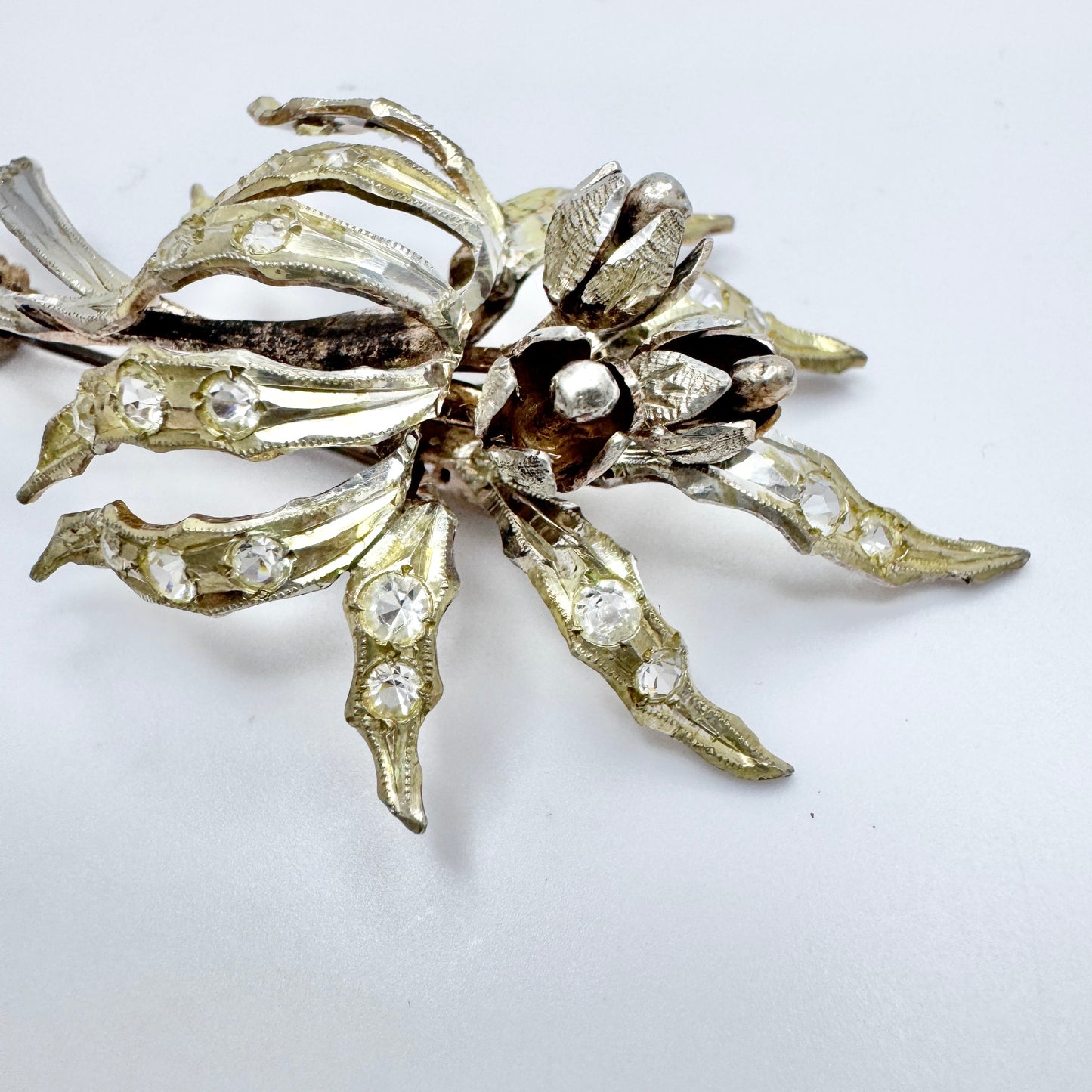 MENEGATTI Brothers, Vicenza Italy. Vintage 1940-50s Large Silver Orchid? Brooch.