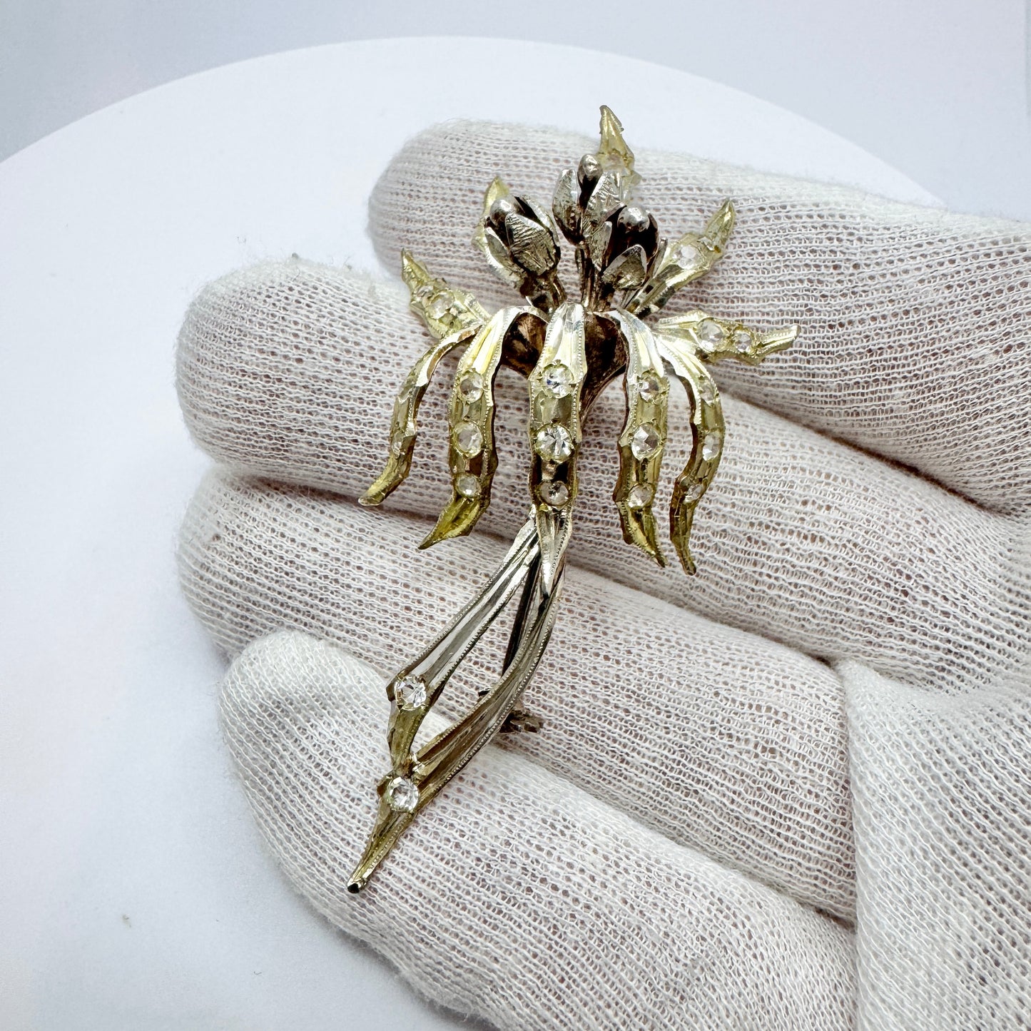 MENEGATTI Brothers, Vicenza Italy. Vintage 1940-50s Large Silver Orchid? Brooch.