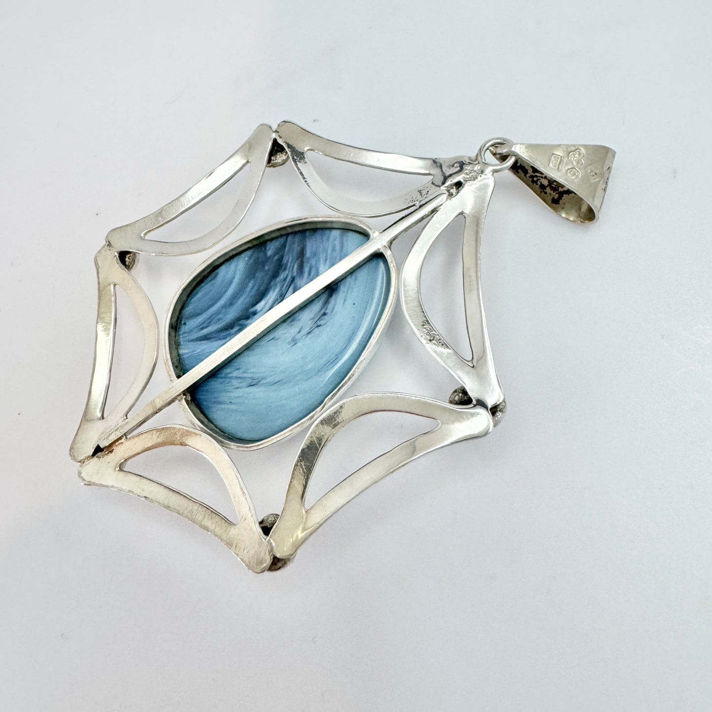 O Nordström, Sweden year 1970. Large Vintage Sterling Silver Bergslagen-stone Pendant.