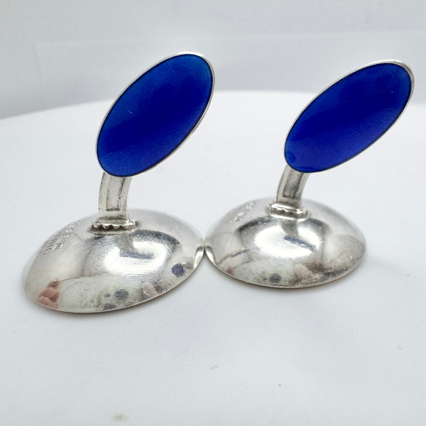 Einar Modahl, Norway. Vintage Sterling Silver Blue Enamel Cufflinks.