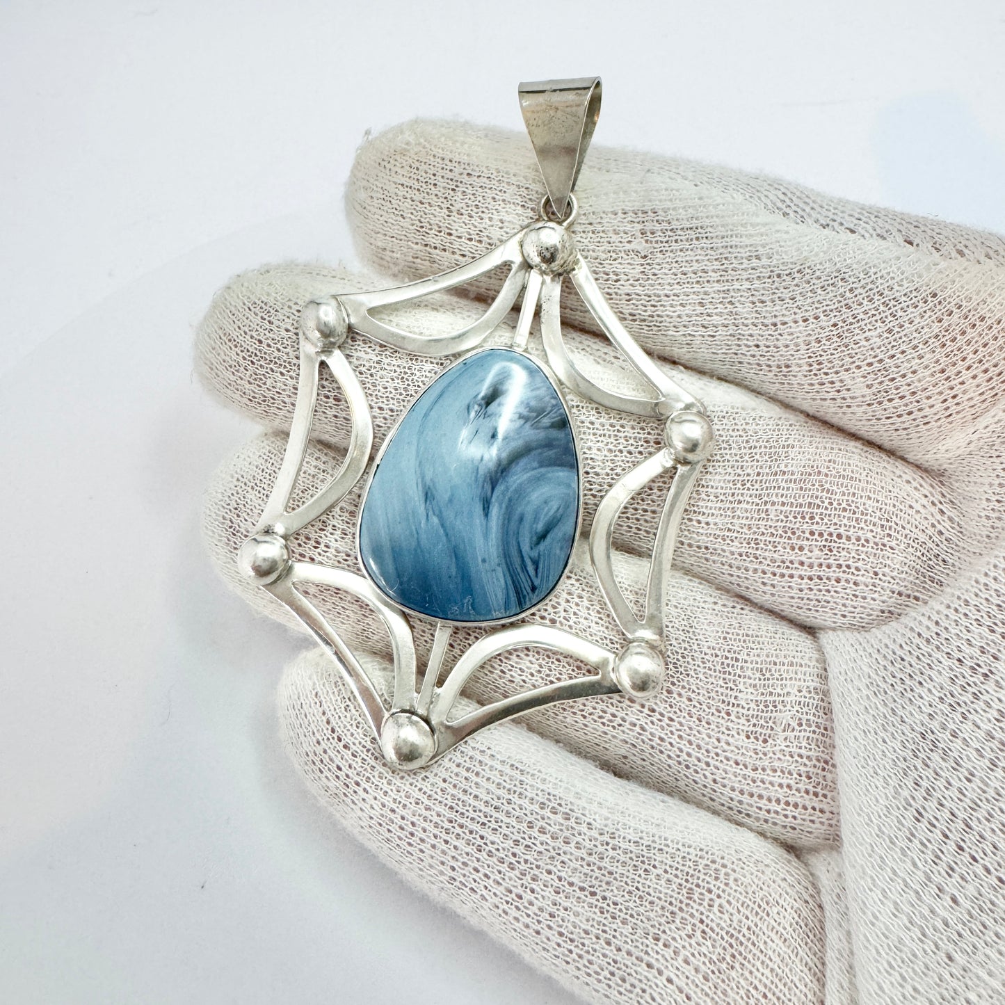 O Nordström, Sweden year 1970. Large Vintage Sterling Silver Bergslagen-stone Pendant.