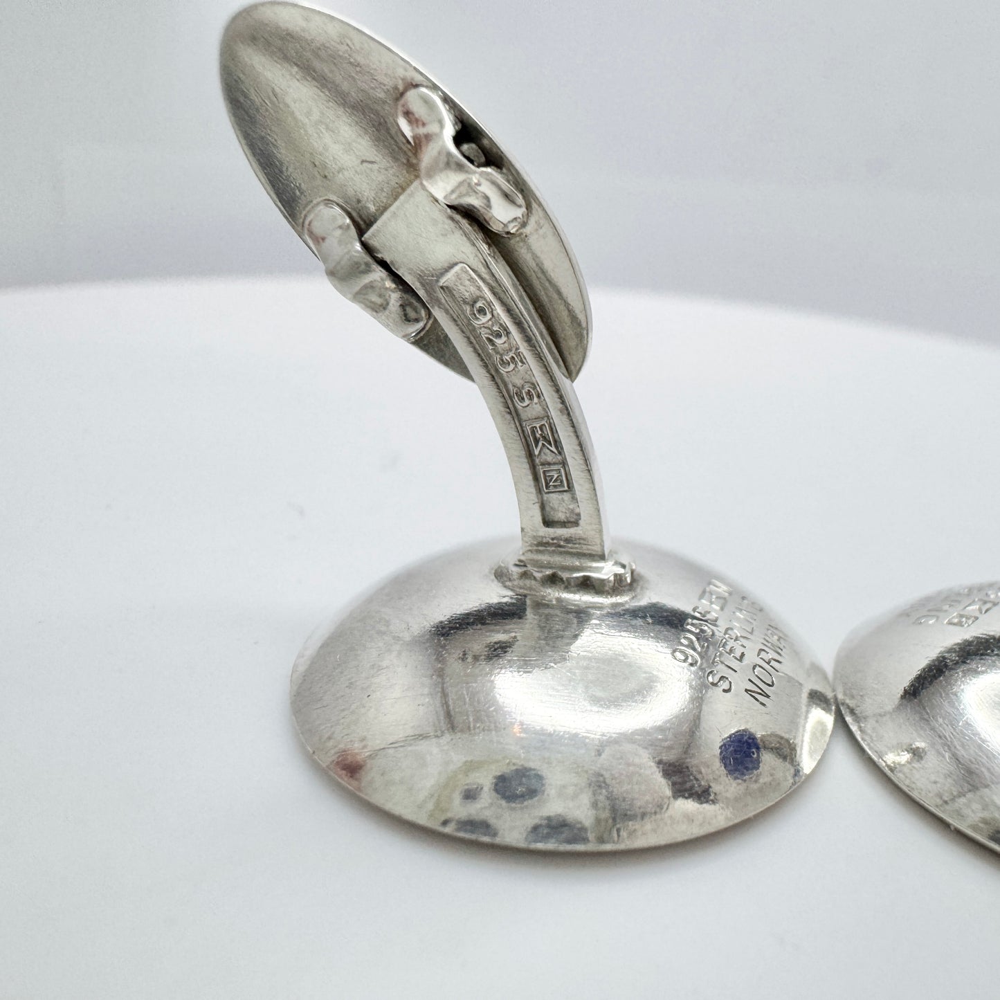 Einar Modahl, Norway. Vintage Sterling Silver Blue Enamel Cufflinks.
