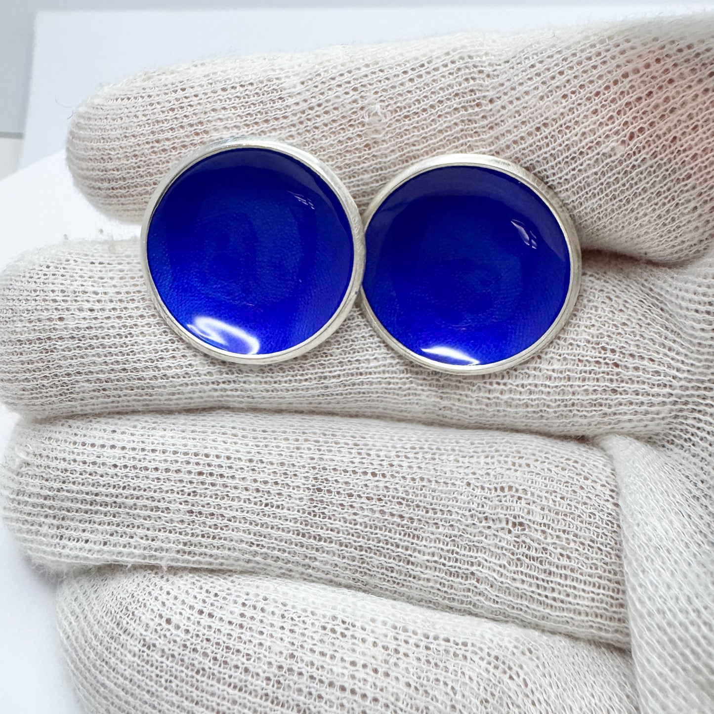 Einar Modahl, Norway. Vintage Sterling Silver Blue Enamel Cufflinks.