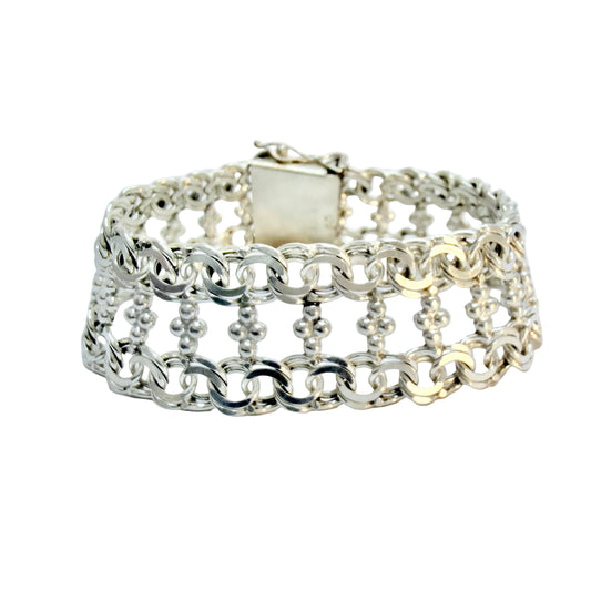 Göte Engström, Sweden 1974. Vintage Solid Silver Double Bismarck Bracelet