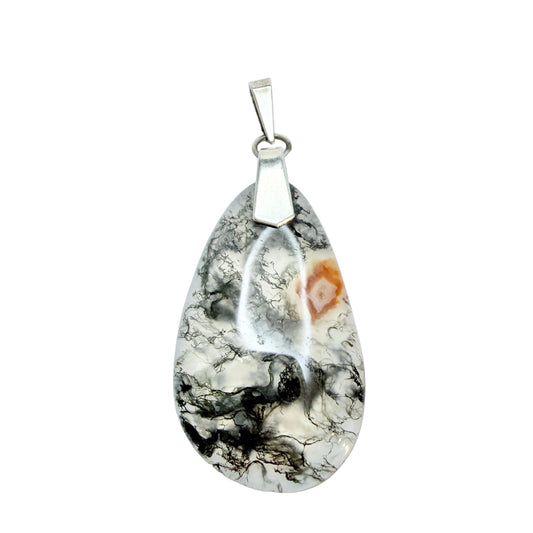 Vintage c 1970. Solid Silver Moss Agate Pendant.