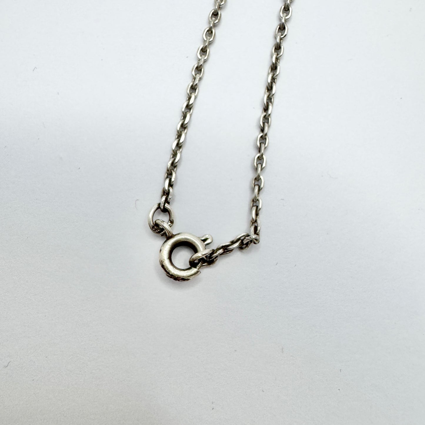 Sweden c 1940s. Solid Silver Filigree Locket Pendant Necklace.