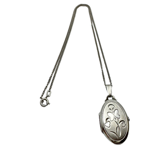 Sweden c 1950s. Vintage Solid Silver Locket Pendant Necklace