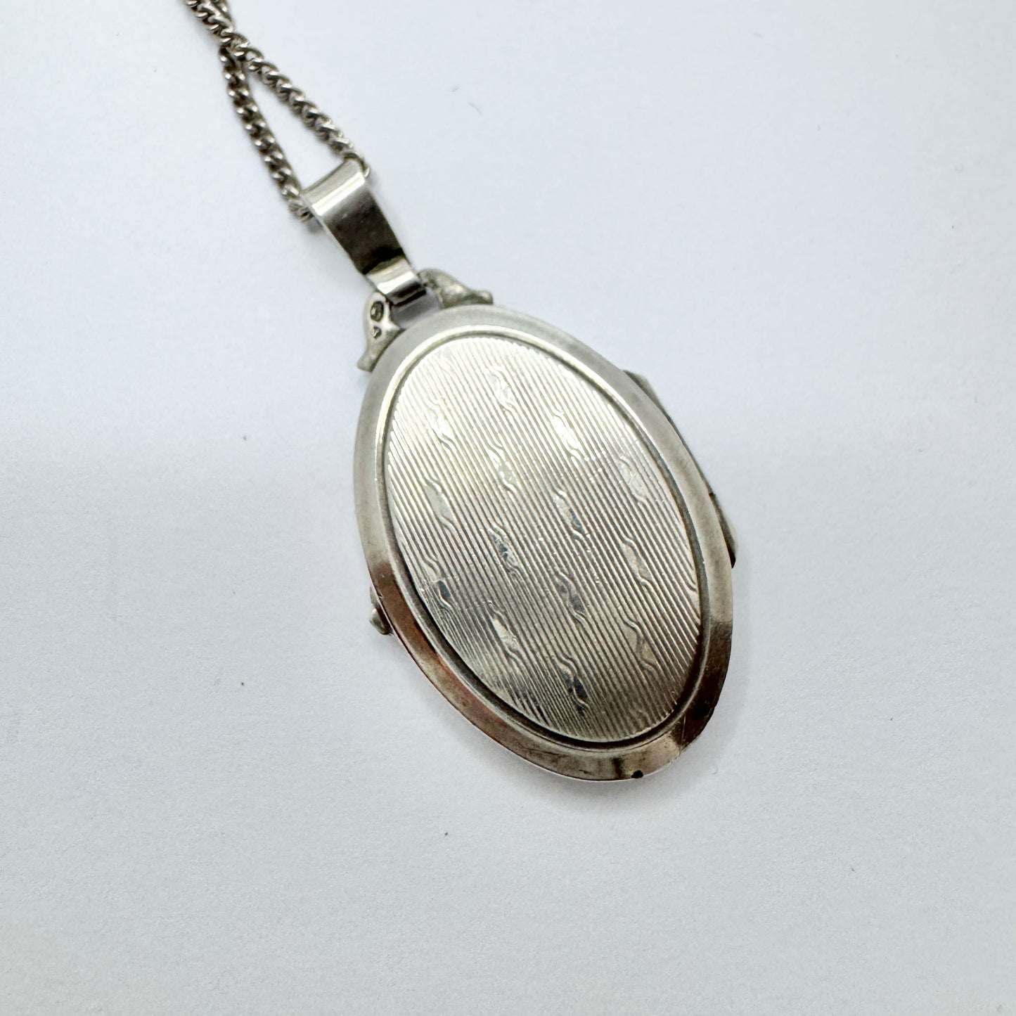 Sweden c 1950s. Vintage Solid Silver Locket Pendant Necklace