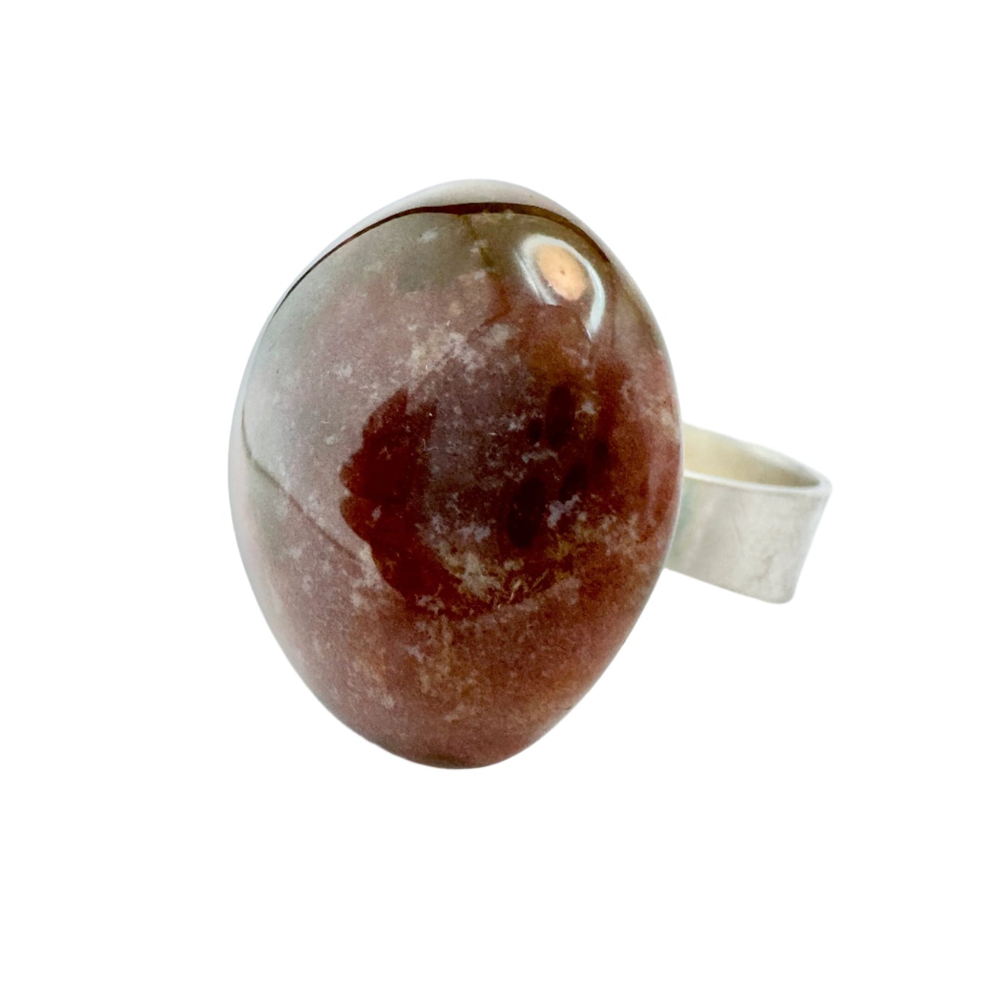 Svedbom, Sweden 1968. Vintage Sterling Silver Large Polished Rhodonite Ring.