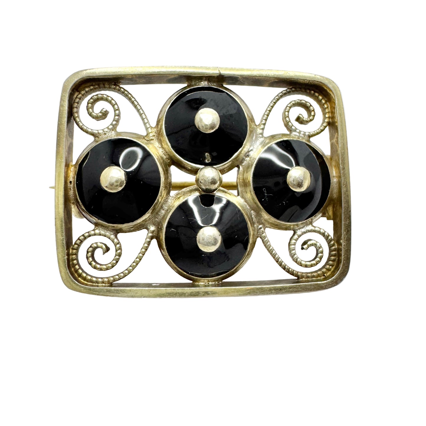 Aksel Holmsen, Norway c 1950s. Vintage Sterling Silver Black Enamel Brooch.