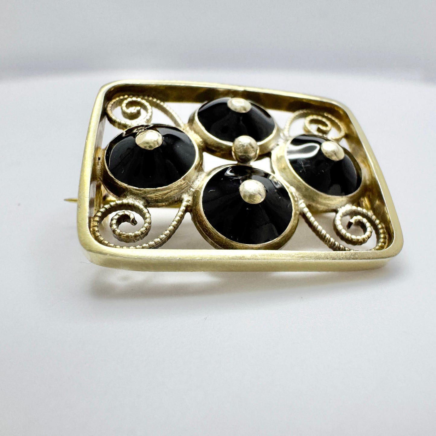 Aksel Holmsen, Norway c 1950s. Vintage Sterling Silver Black Enamel Brooch.