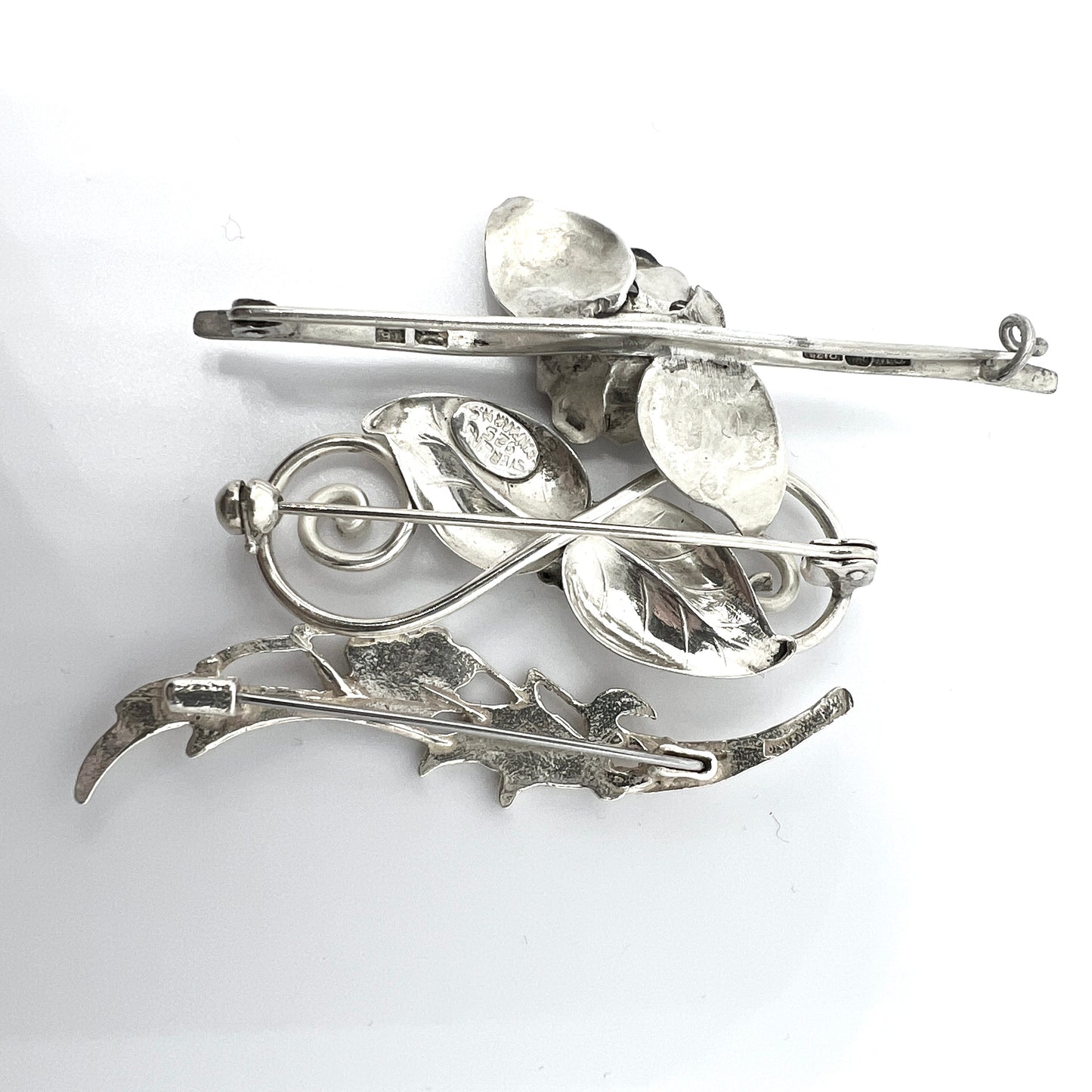 Finland, Denmark, Norway 1940-50s. 3 Vintage Solid Silver Flower Brooches.