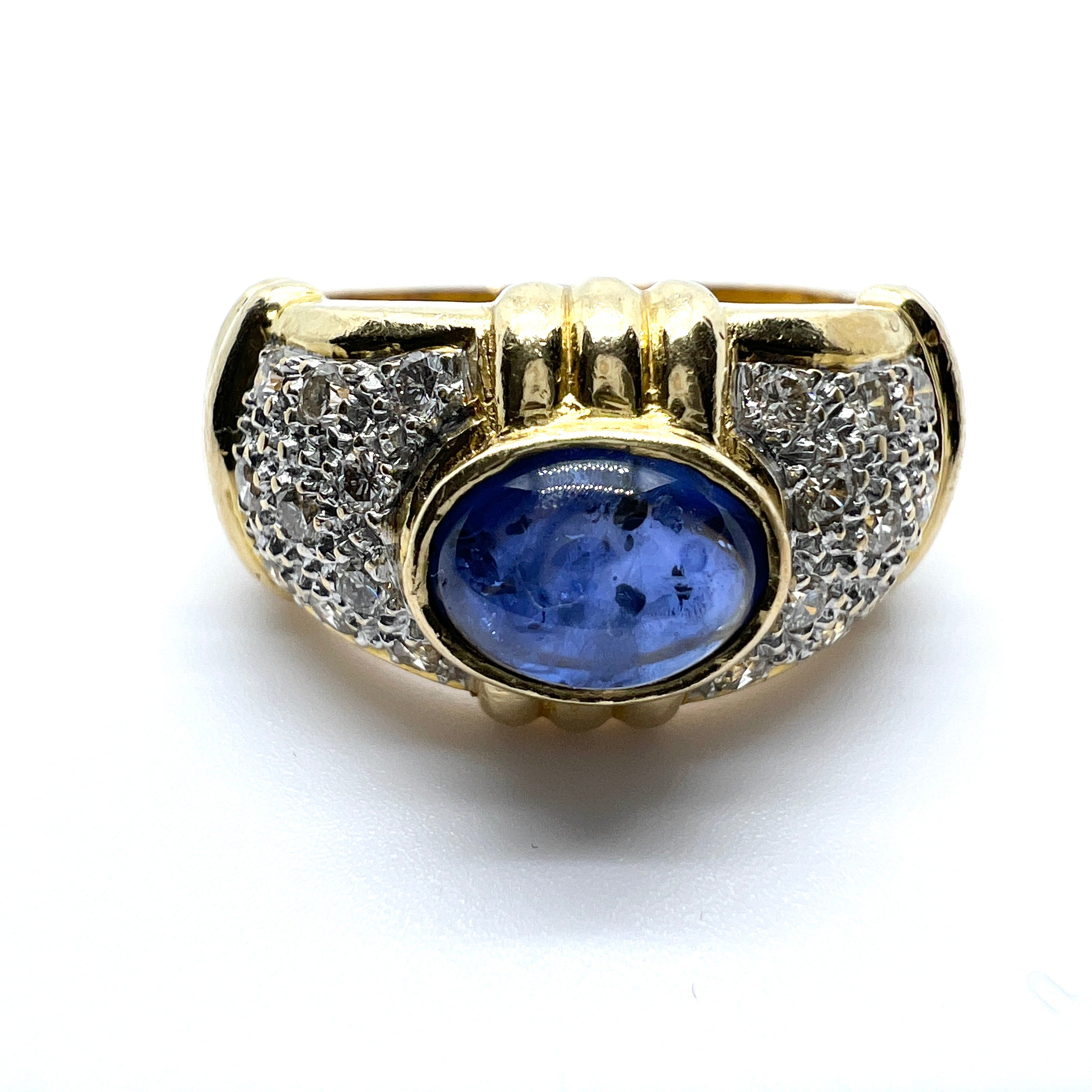 ゴールド サファイア パール ダイヤモンド ヴィンテージ リング ヴィンテージ 18K ゴールド ダイヤモンドとサファイアのリング。 – T