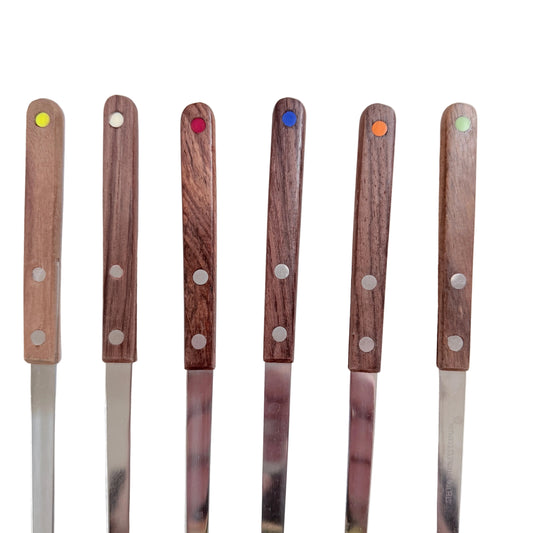 Stelton, Denmark. Vintage Mid-century Teak 11" Fondue Forks. Set of 6