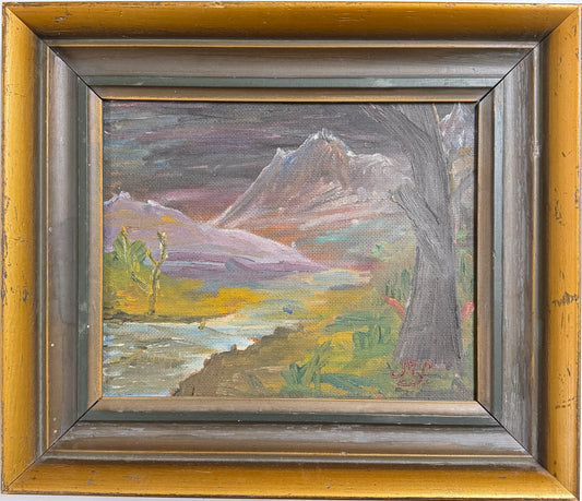 Vintage c 1930s Scandinavian Lapland Oil on Board Painting.