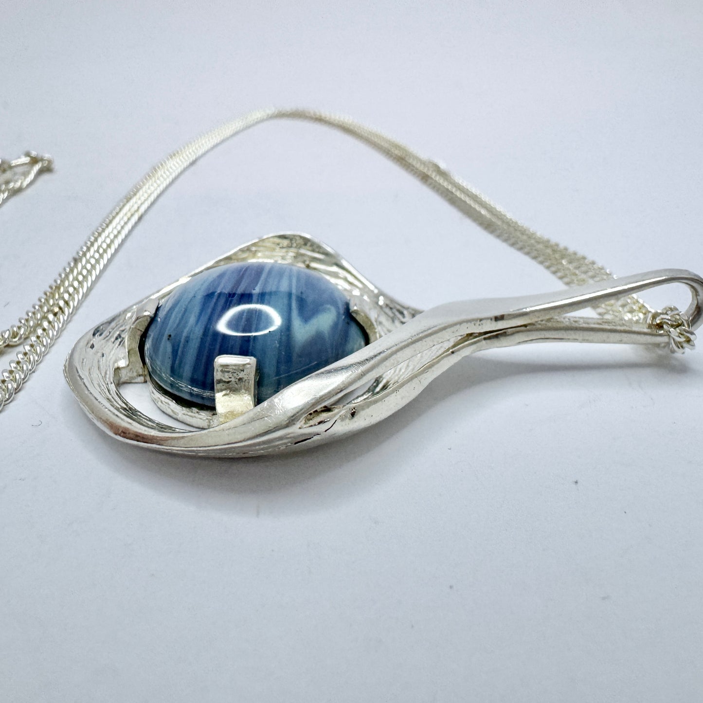 Ove Nordström, Sweden 1974. Vintage Sterling Silver Bergslagen-stone Pendant + Chain.