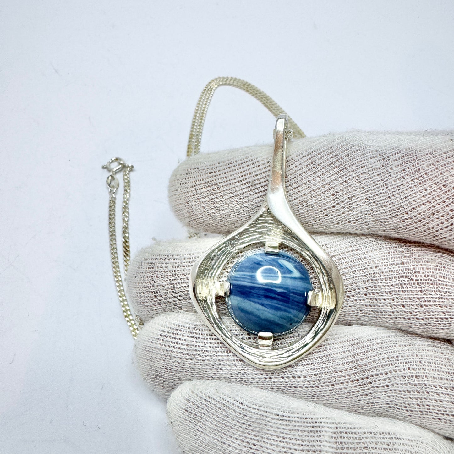 Ove Nordström, Sweden 1974. Vintage Sterling Silver Bergslagen-stone Pendant + Chain.