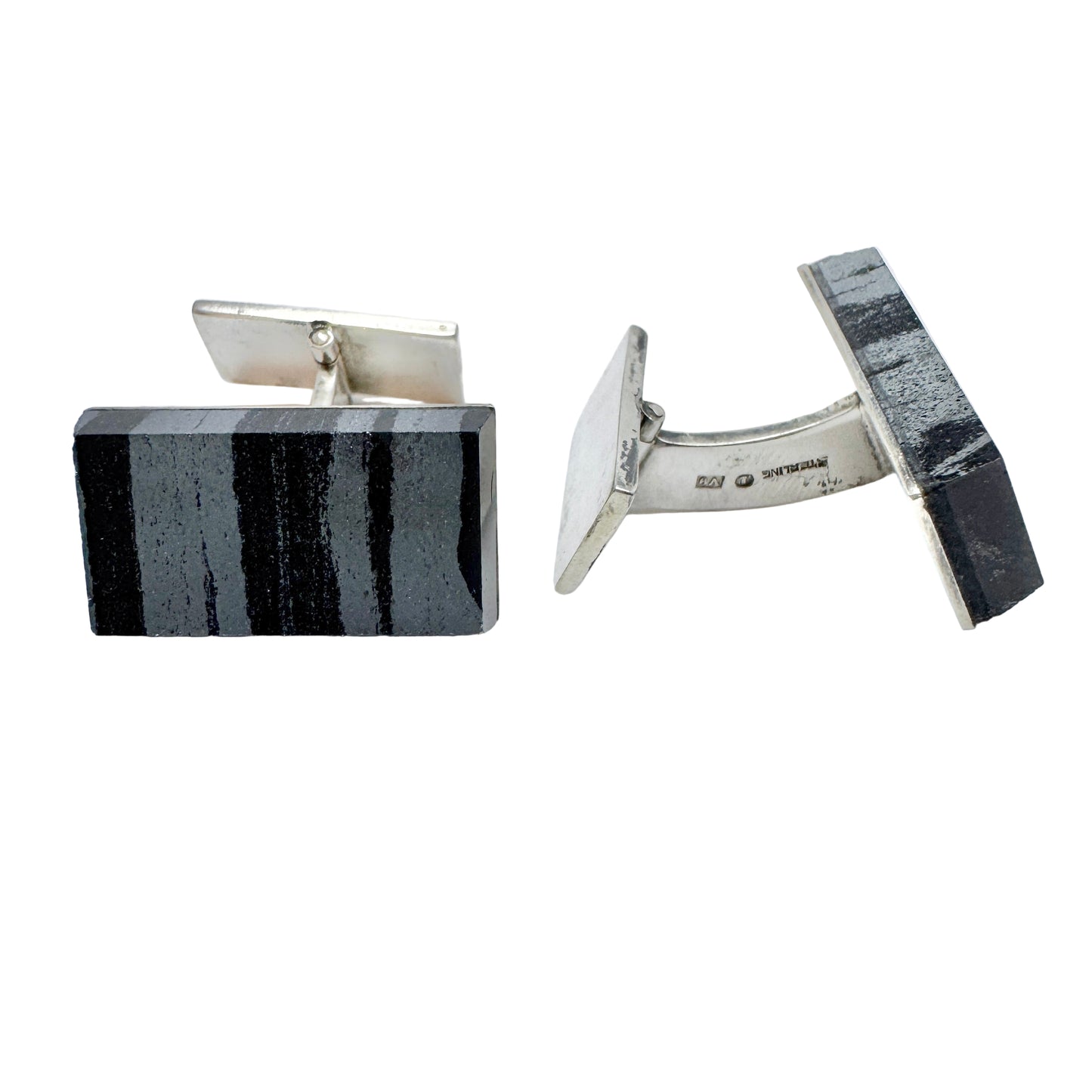 Stockholm, Sweden 1971. Bold Vintage Sterling Silver Iron Ore Cufflinks.