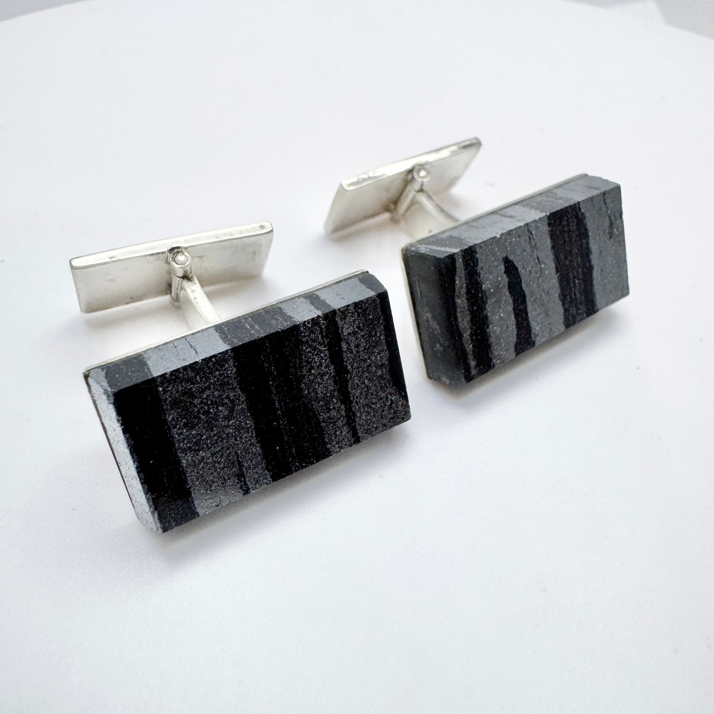 Stockholm, Sweden 1971. Bold Vintage Sterling Silver Iron Ore Cufflinks.