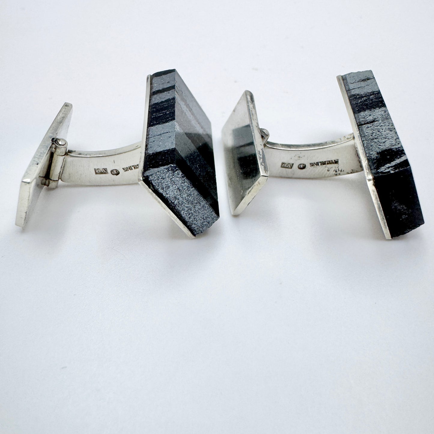 Stockholm, Sweden 1971. Bold Vintage Sterling Silver Iron Ore Cufflinks.