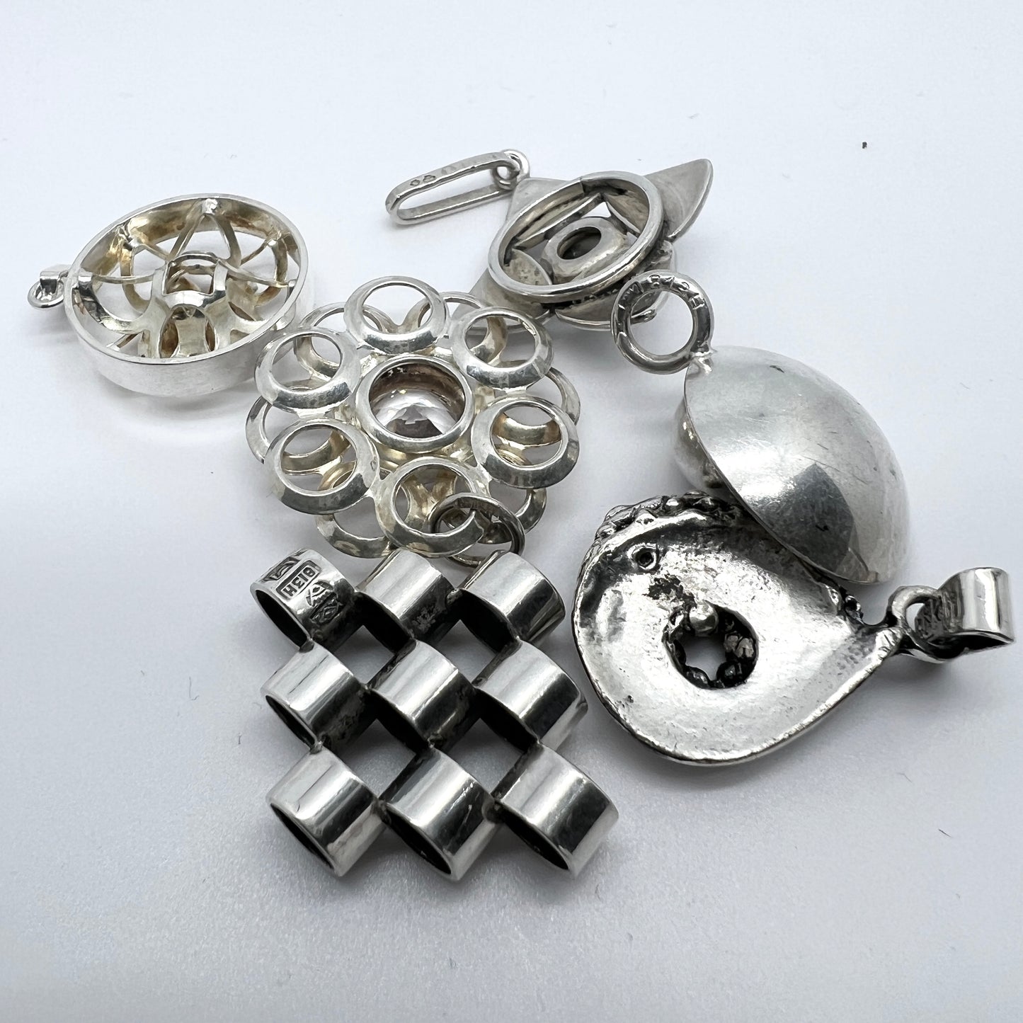 6 Vintage 1960-70s Scandinavian Silver Pendants. Elis Kauppi, Erik Granit. Job Lot.