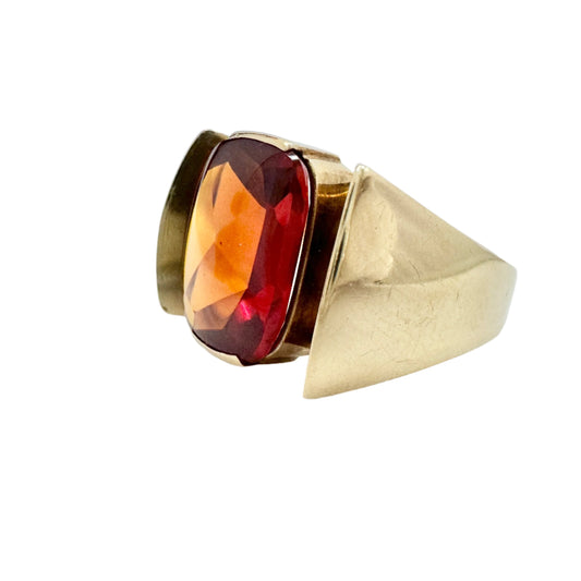 Hugo Grun, Denmark c 1940s. Vintage 14k Gold Synthetic Sapphire Ring.