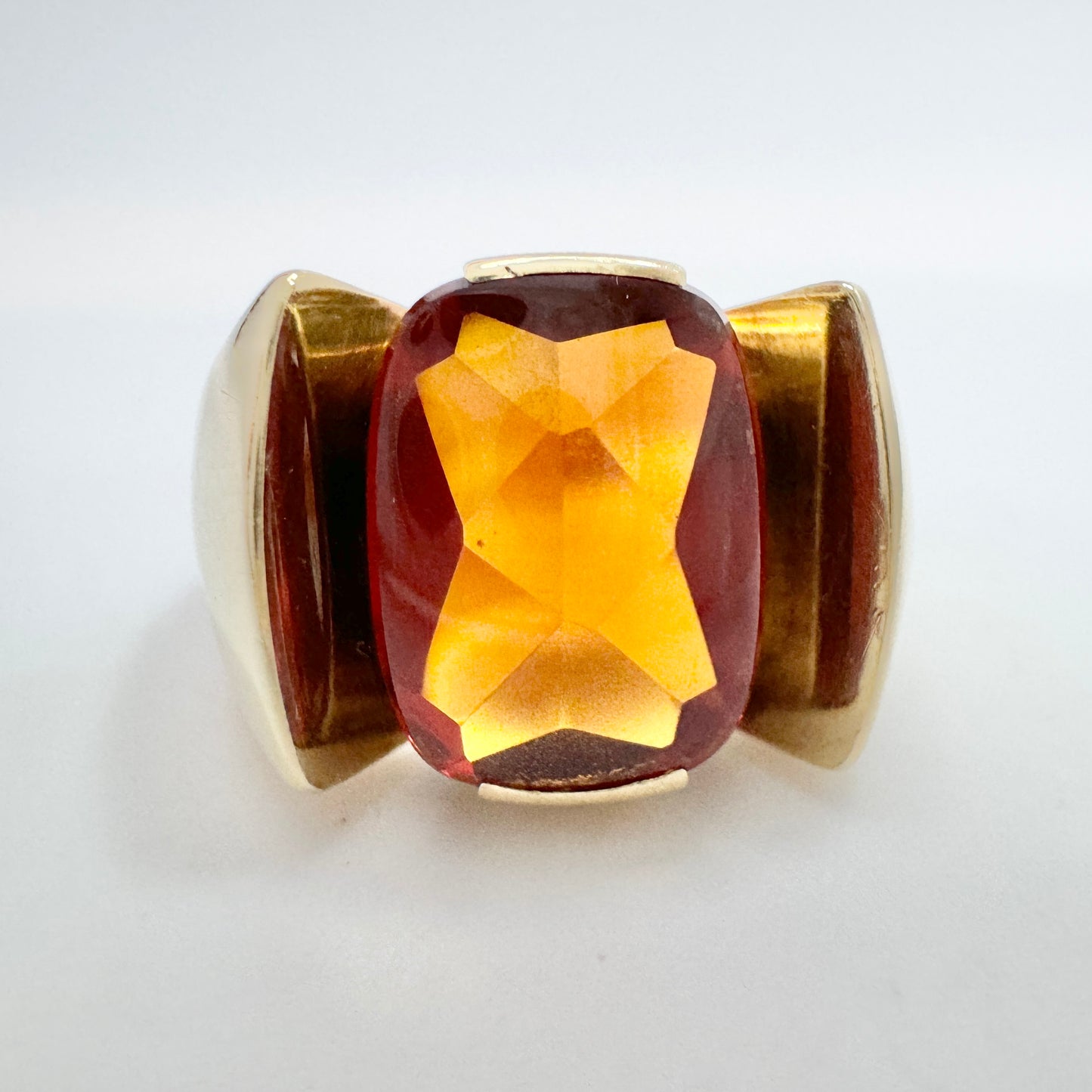 Hugo Grun, Denmark c 1940s. Vintage 14k Gold Synthetic Sapphire Ring.