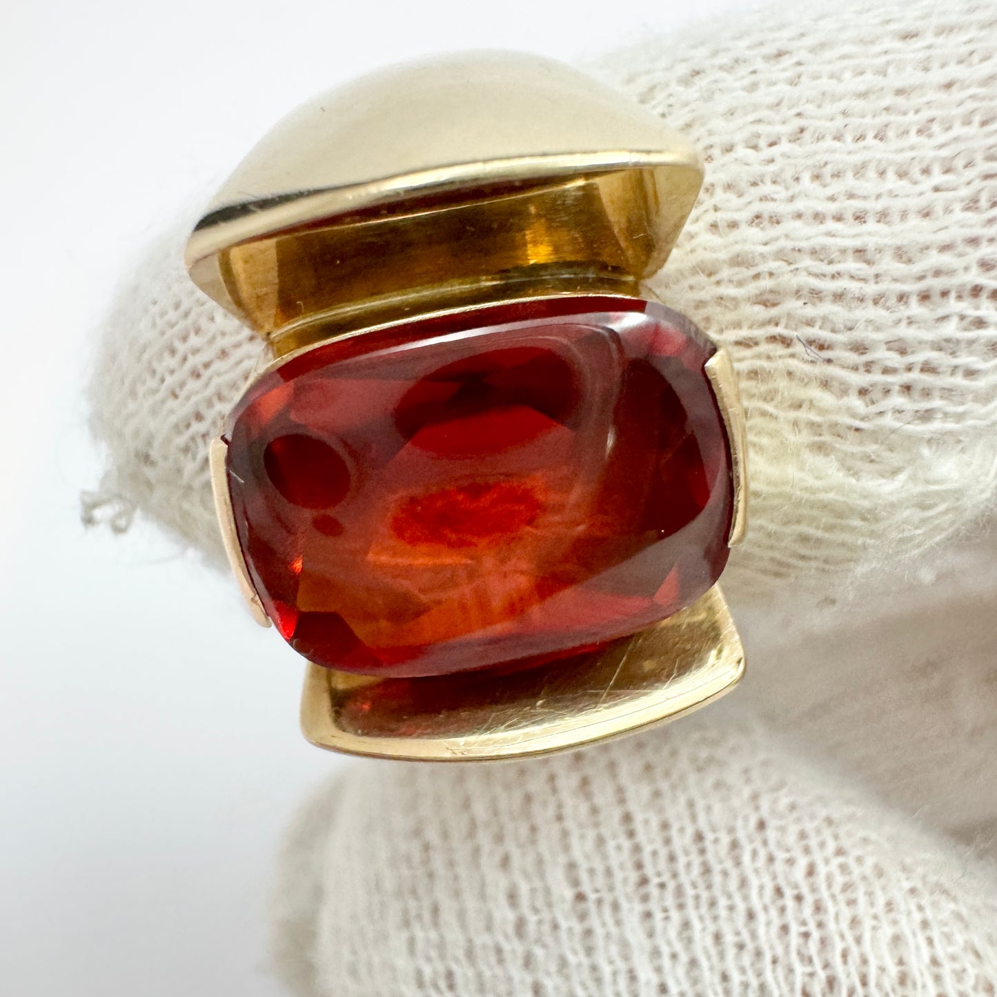 Hugo Grun, Denmark c 1940s. Vintage 14k Gold Synthetic Sapphire Ring.