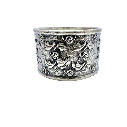 Victor Janson, Sweden year 1960. Vintage Sterling Silver Flower Band Ring.