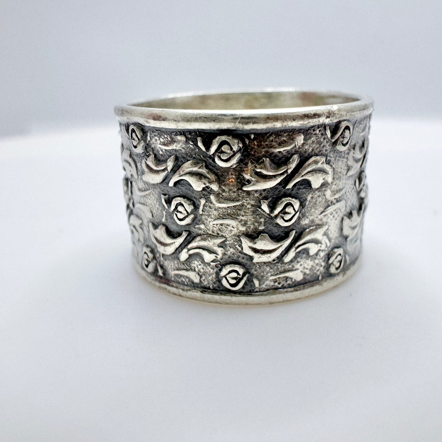 Victor Janson, Sweden year 1960. Vintage Sterling Silver Flower Band Ring.