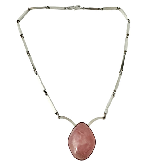 Göte Carlebjörk, Sweden 1958. Vintage Sterling Silver Rose Quartz Pendant Necklace. Signed.