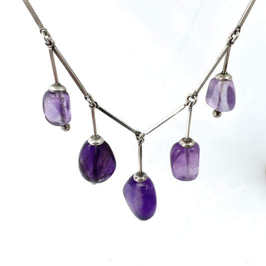 Ceson, Sweden 1950-60s Vintage Sterling Silver Amethyst Necklace.