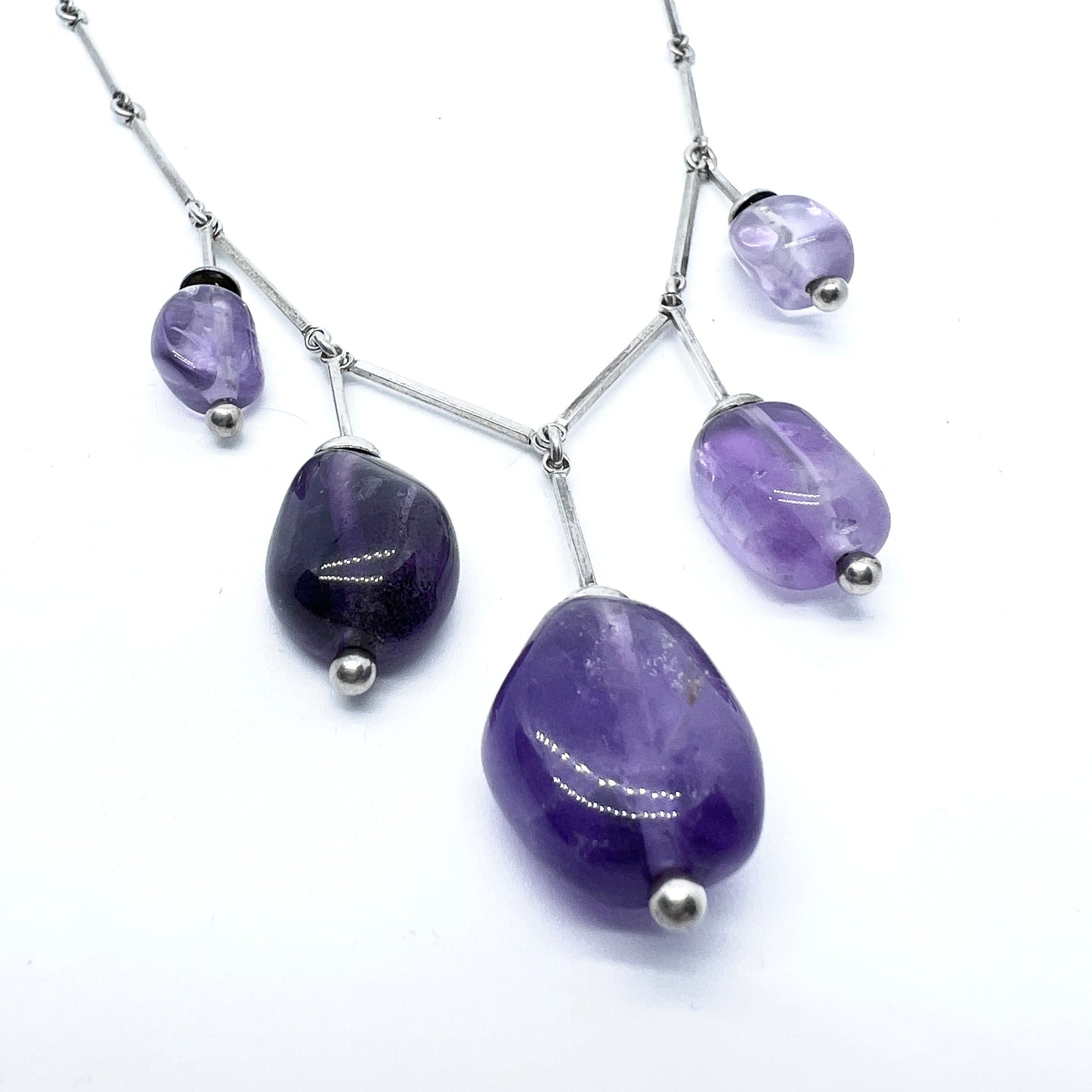 Ceson, Sweden 1950-60s Vintage Sterling Silver Amethyst Necklace.