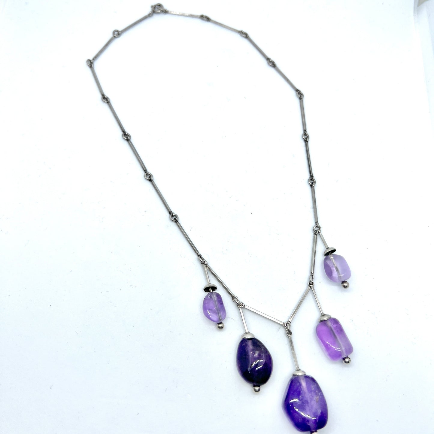 Ceson, Sweden 1950-60s Vintage Sterling Silver Amethyst Necklace.